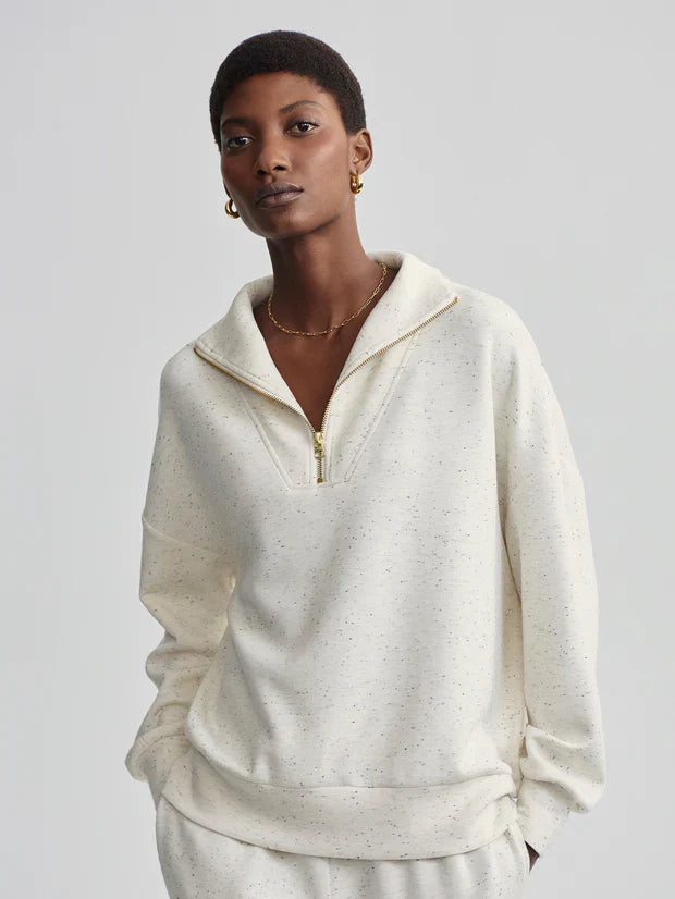 Varley Hawley Half Zip Sweat - Ivory Marl Fleck