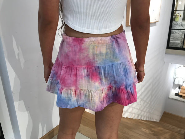 9 Seed lightweight gauze tier beach mini skirt-wildflower tie dye