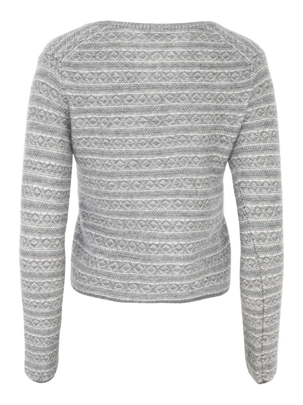 Vince Fair Isle V Neck Medium Heather Grey Combo