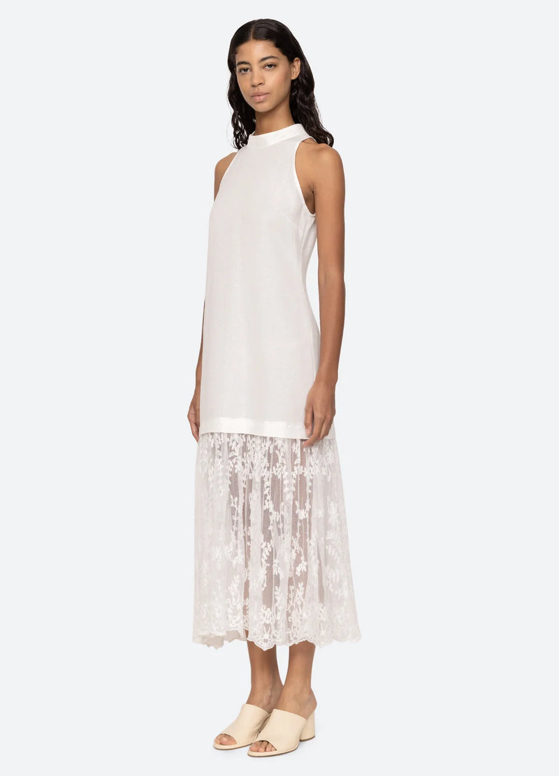 Sea NY Marja Embroidery Mesh Combo Tank Dress Pearl