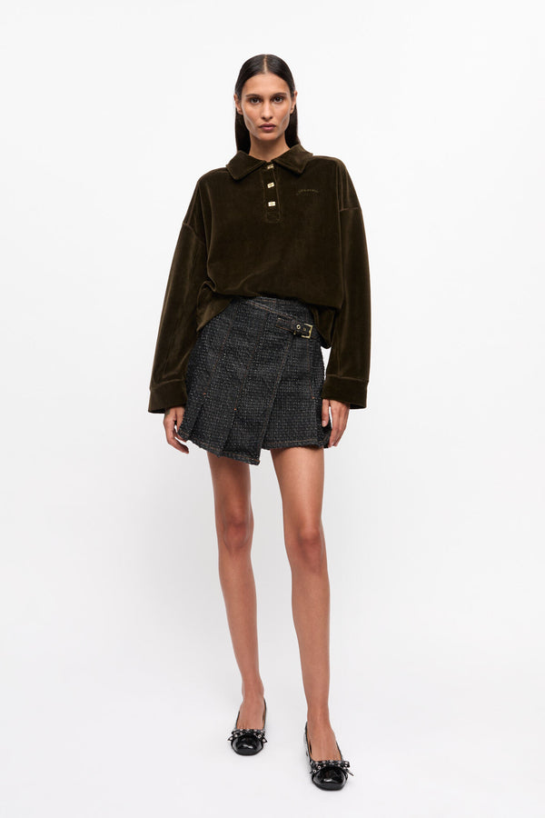 Ganni Fluffy Denim Wrap Mini Skirt Black