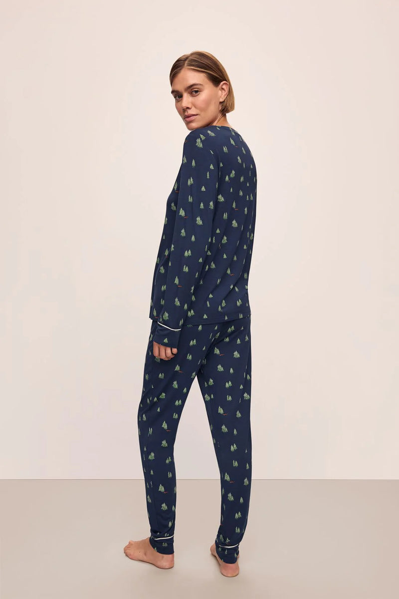 Eberjey Gisele Printed LS Crew Pj Set Woodland Pine NAVY/IVORY