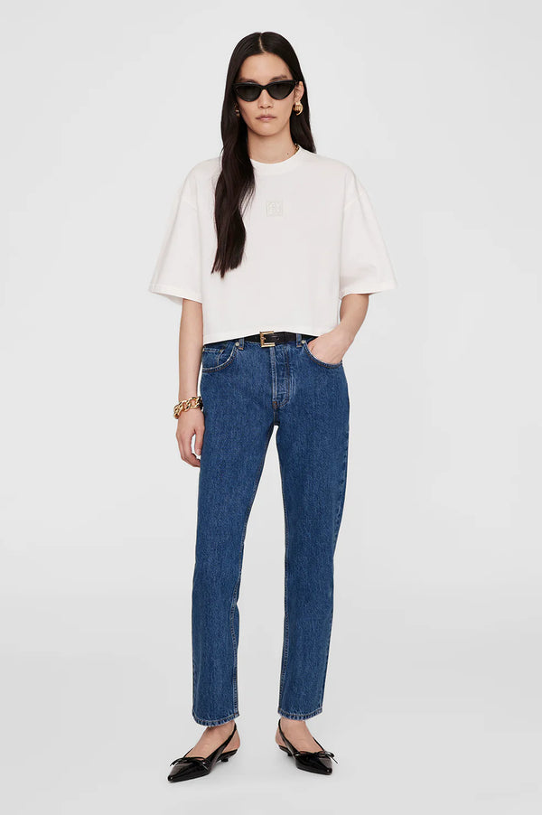 Anine Bing Myers Cropped Tee Framed Monogram - Ivory