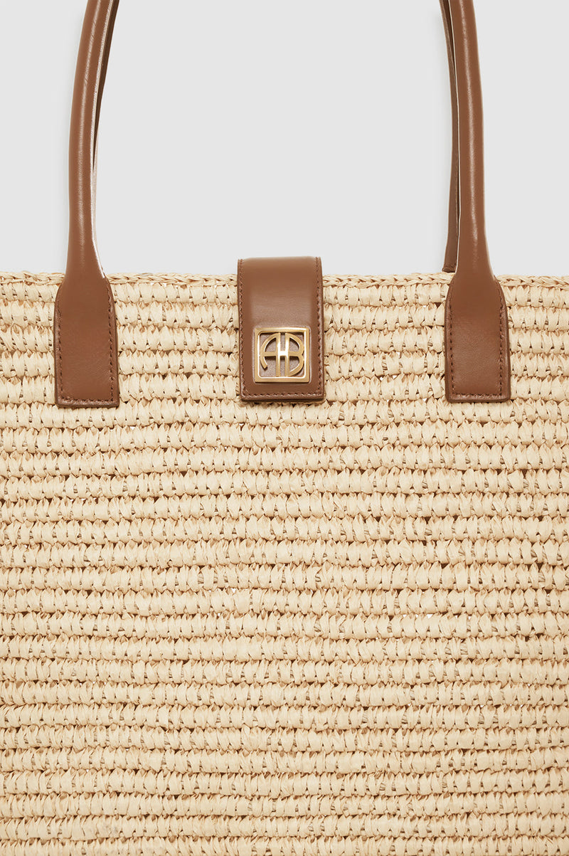 Anine Bing Lou Tote Monogram - Natural With Cognac