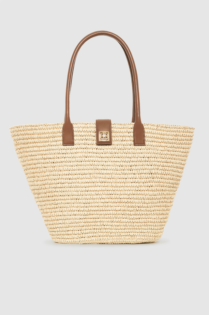 Anine Bing Lou Tote Monogram - Natural With Cognac
