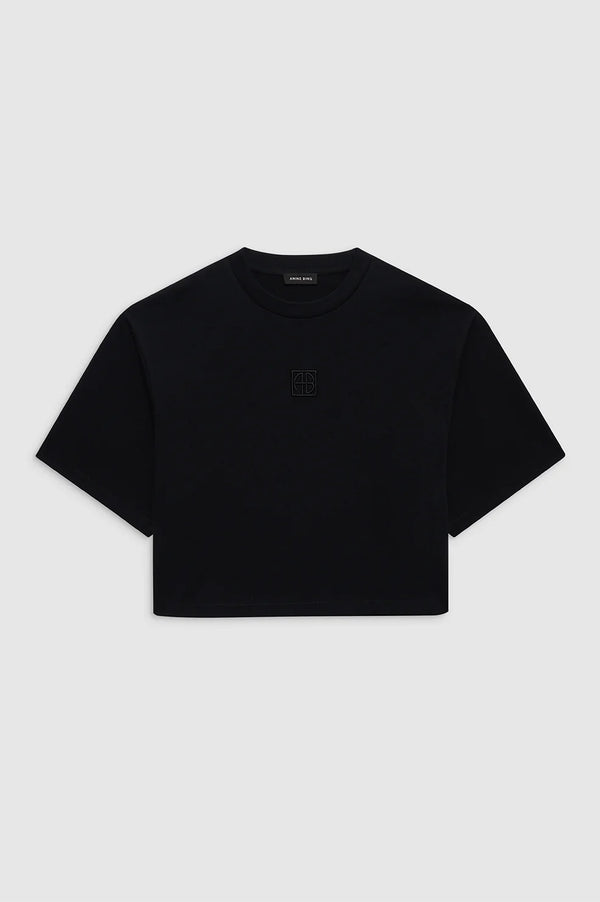 Anine Bing Myers Cropped Tee Framed Monogram - Black