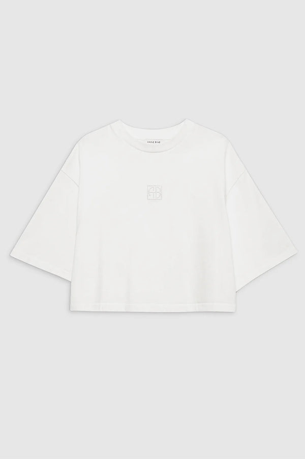 Anine Bing Myers Cropped Tee Framed Monogram - Ivory