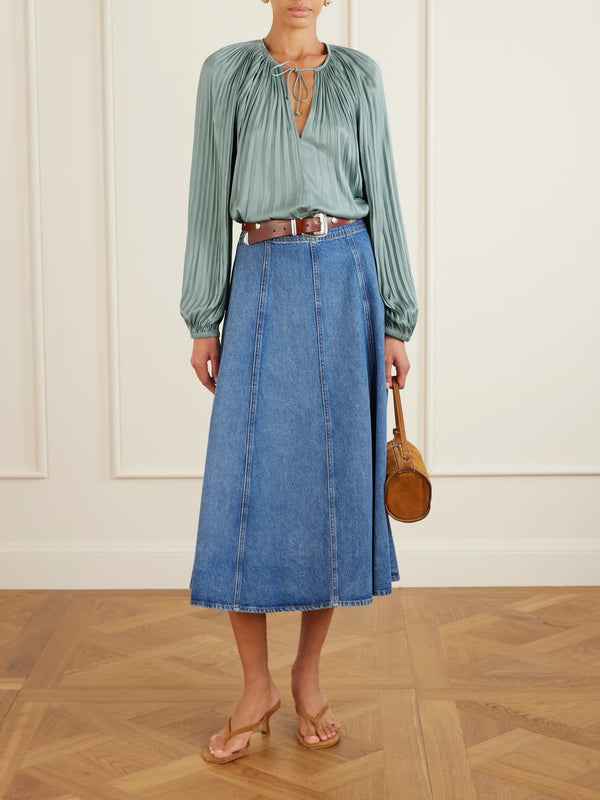 Ulla Johnson Electra Long Sleeve Blouse Sea Glass