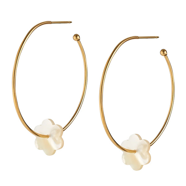 ASHA 1.25" Hoop (4Mm Thick Tube) W/ Tamsin Irregular Flower Charm In Mother Of Pearl
