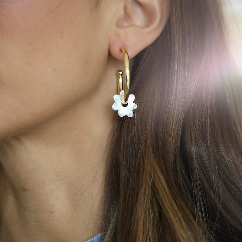 ASHA 1.25" Hoop (4Mm Thick Tube) W/ Tamsin Irregular Flower Charm In Mother Of Pearl