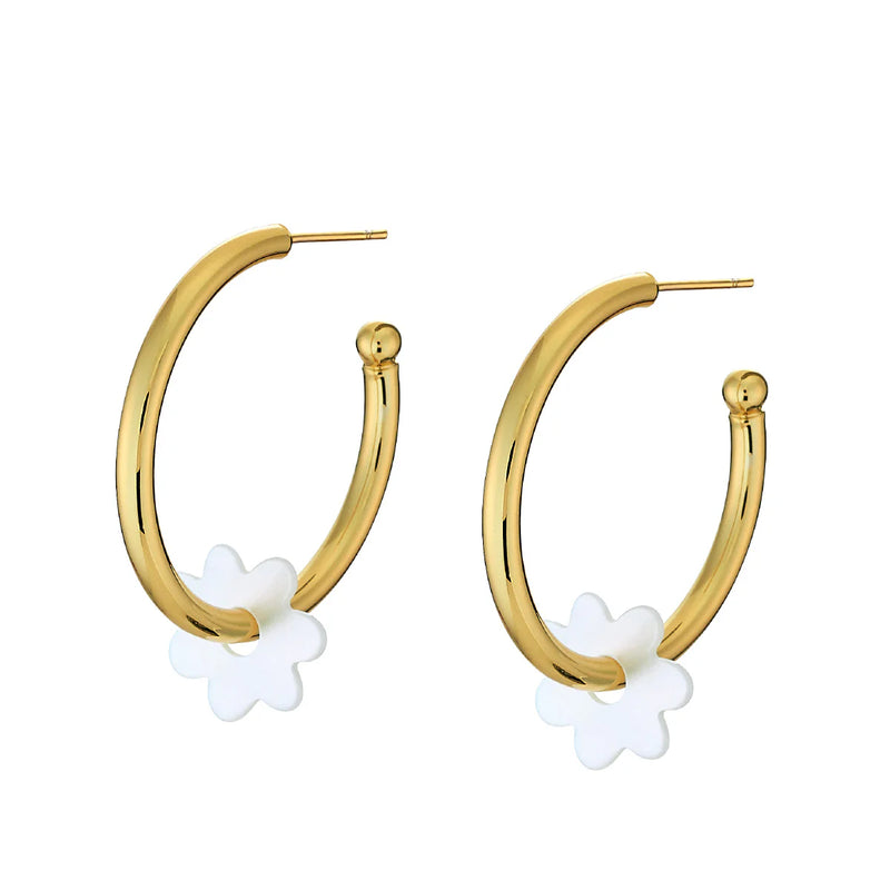 ASHA 1.25" Hoop (4Mm Thick Tube) W/ Tamsin Irregular Flower Charm In Mother Of Pearl