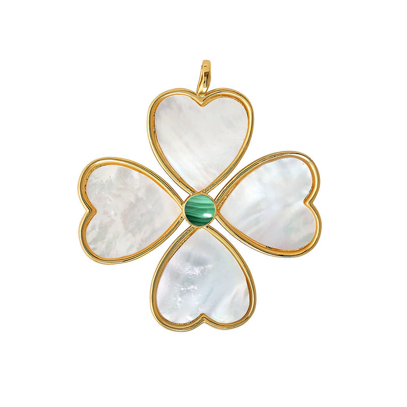 ASHA Heart Clover Charm Lg With Mother Of Pearl & Malachite Cab