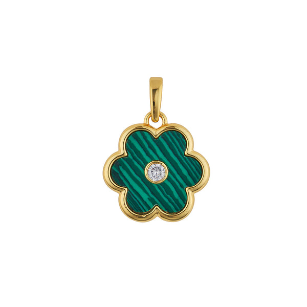 ASHA Petal Charm W/ Malachite (14Mm W/ Cdh) & Clear Cz Center