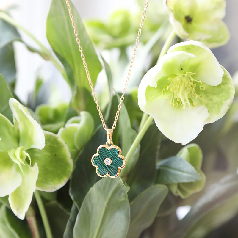 ASHA Petal Charm W/ Malachite (14Mm W/ Cdh) & Clear Cz Center