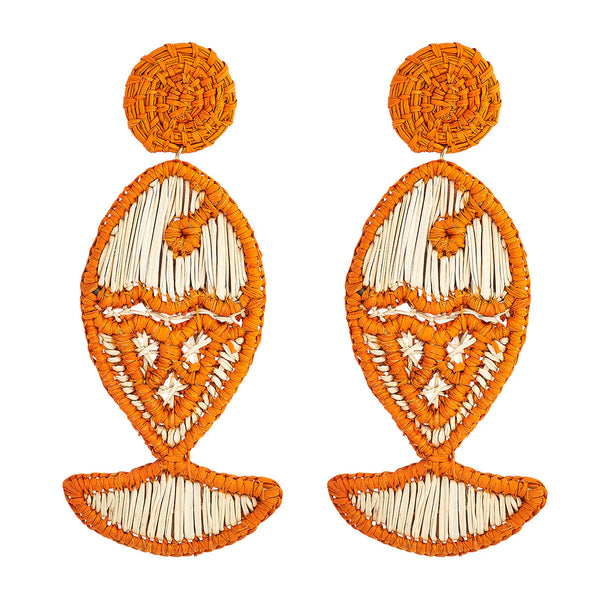 ASHA Rattan Fish Earring In Orange