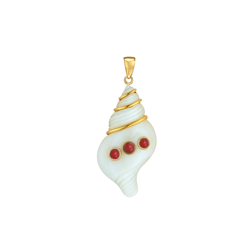 ASHA Seashell Charm w/ MOP Cone & Inset Coral Cabs