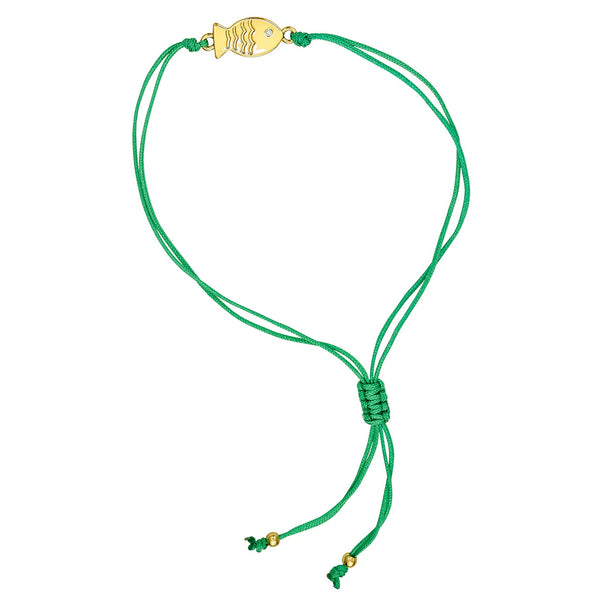 ASHA Single Mini Fish Bracelet W/ Green Cord