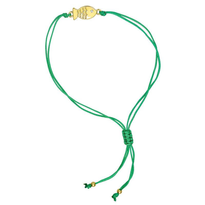 ASHA Single Mini Fish Bracelet W/ Green Cord