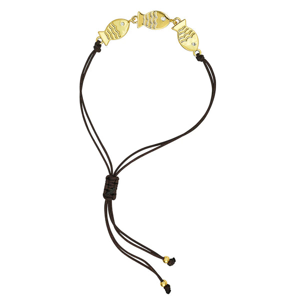 ASHA Triple Mini Fish Bracelet W/ Chocolate Brown Cord
