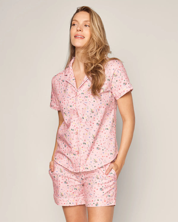 Petite Plume Women's Twill Short Sleeve Short Set in Vintage Sweets