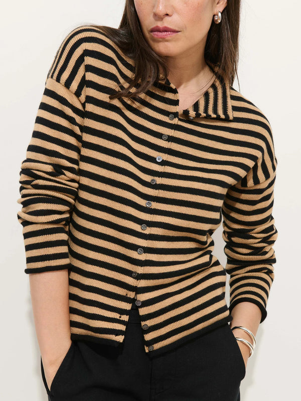Alex Mill Taylor Striped Cardigan In Cotton Cashmere Black/Camel