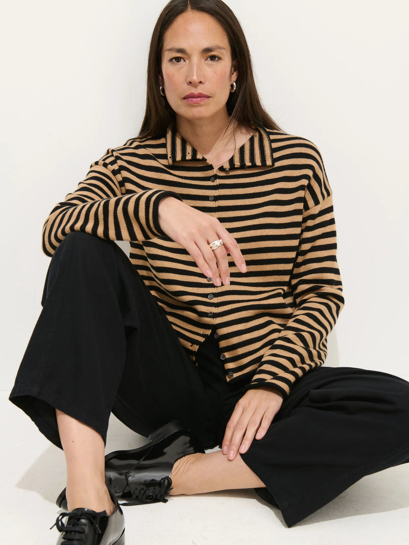 Alex Mill Taylor Striped Cardigan In Cotton Cashmere Black/Camel