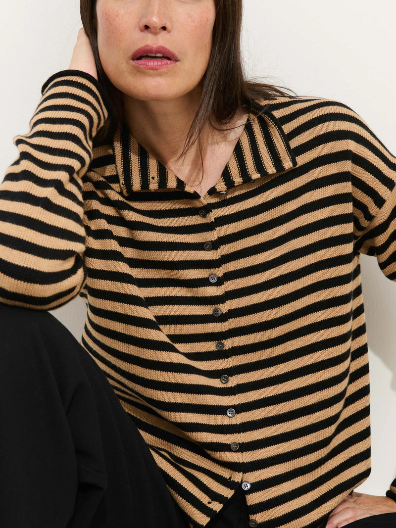 Alex Mill Taylor Striped Cardigan In Cotton Cashmere Black/Camel