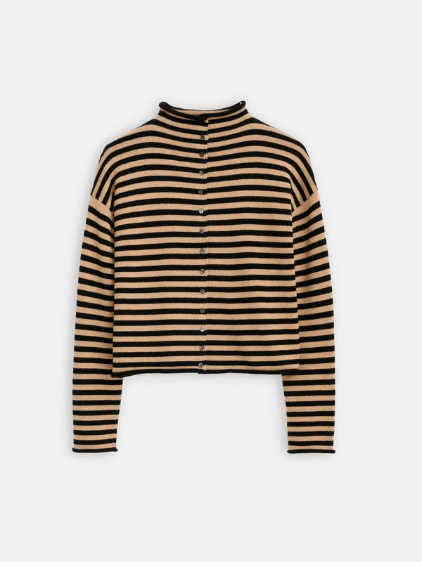 Alex Mill Taylor Striped Cardigan In Cotton Cashmere Black/Camel
