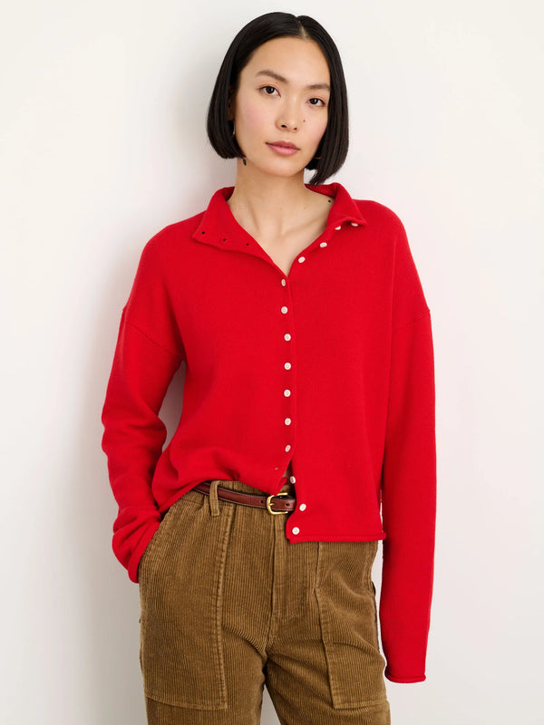 Alex Mill Taylor Striped Cardigan In Cotton Cashmere Fire Red