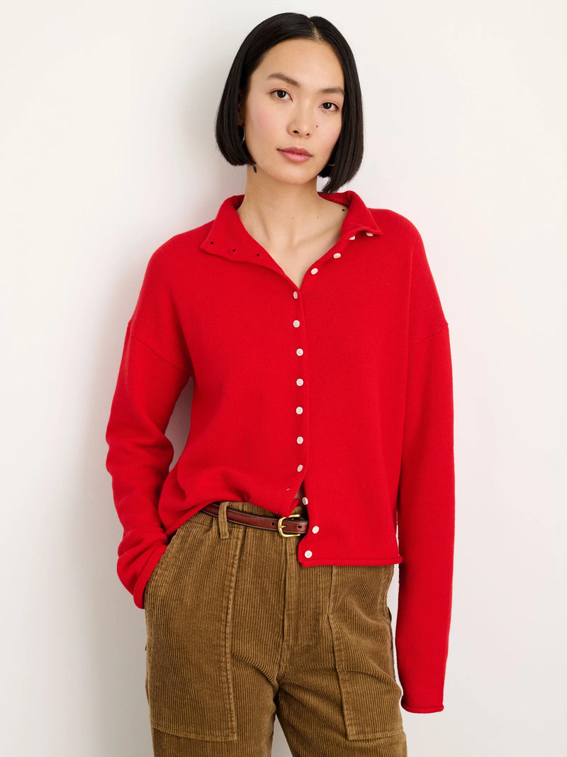 Alex Mill Taylor Striped Cardigan In Cotton Cashmere Fire Red