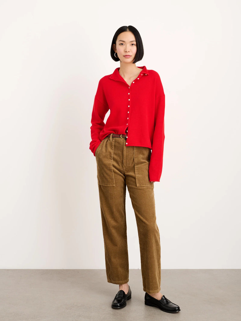 Alex Mill Taylor Striped Cardigan In Cotton Cashmere Fire Red