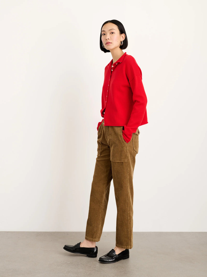 Alex Mill Taylor Striped Cardigan In Cotton Cashmere Fire Red