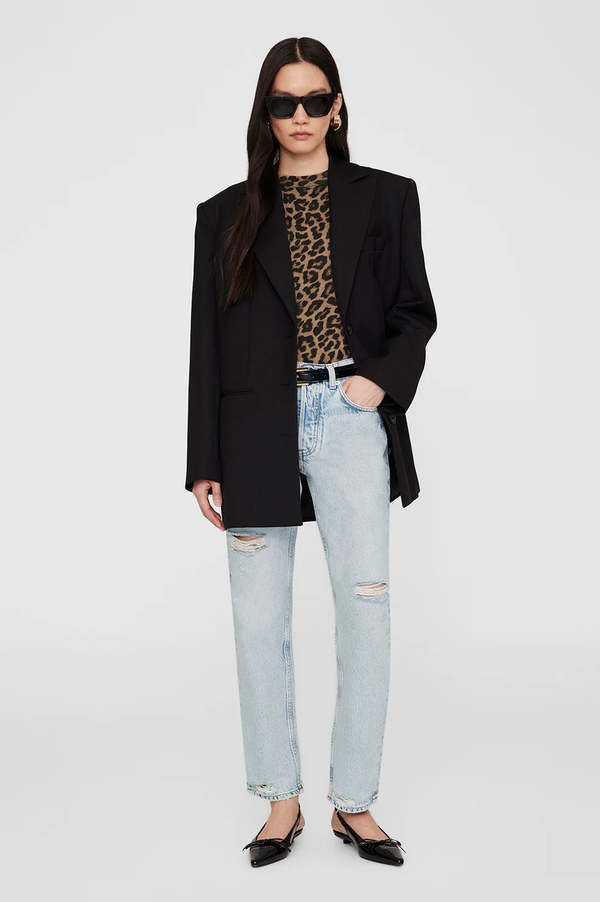 Anine Bing Avi Tee - Black And Brown Leopard