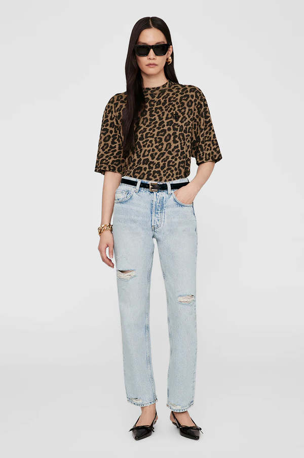 Anine Bing Avi Tee - Black And Brown Leopard