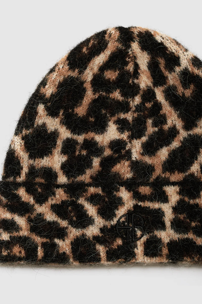 Anine Bing Elia Beanie - Black And Brown Leopard
