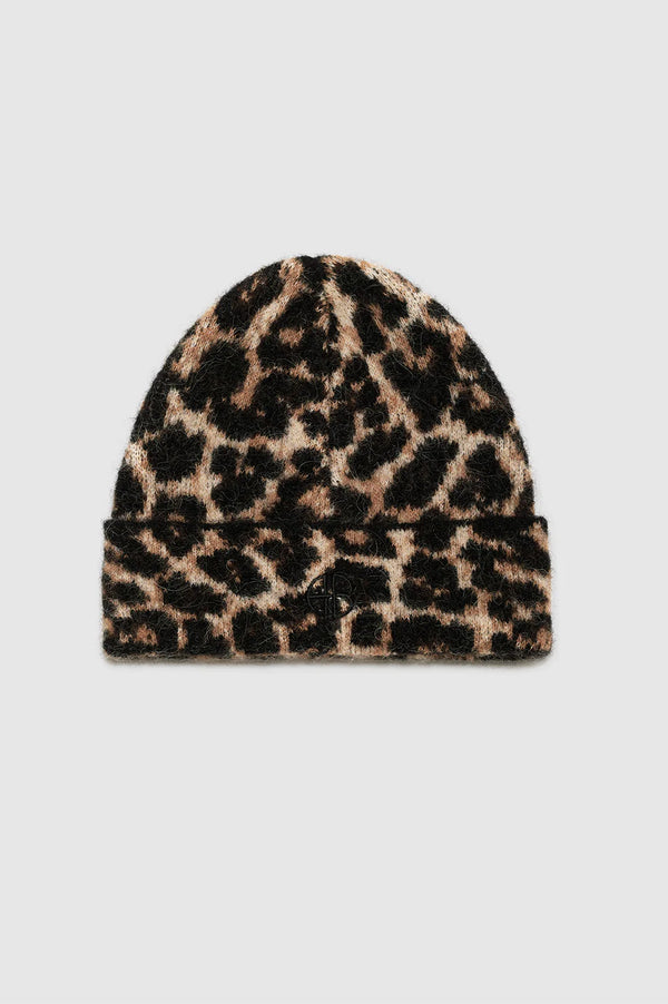 Anine Bing Elia Beanie - Black And Brown Leopard