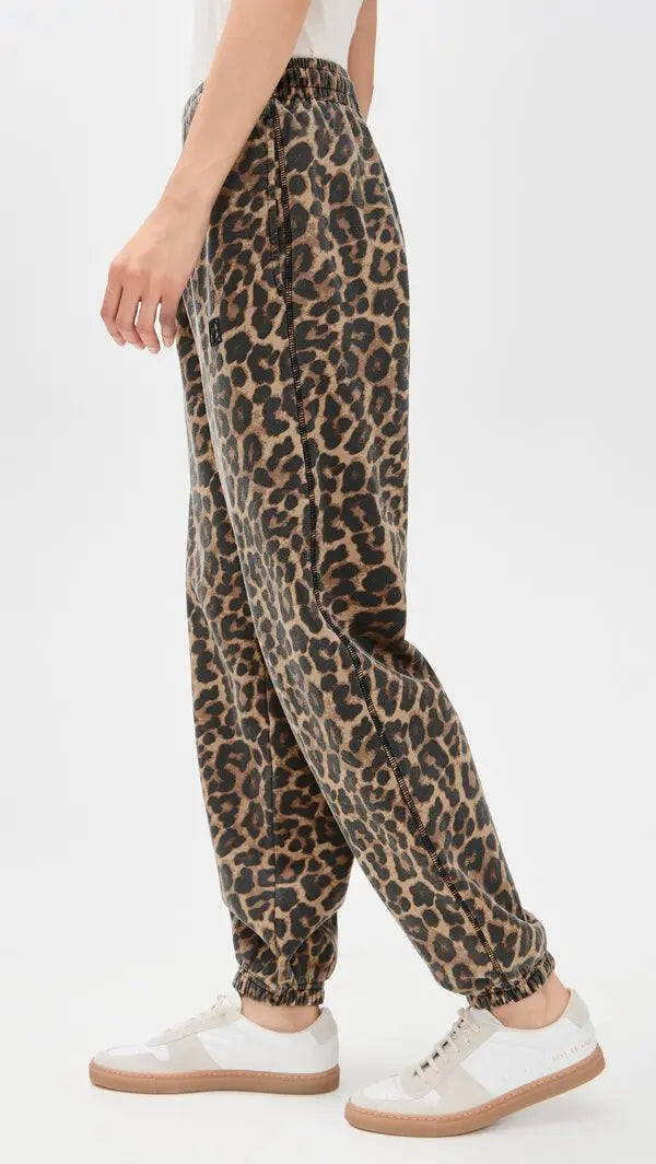 Anine Bing Karter Jogger Framed Monogram - Black And Brown Leopard