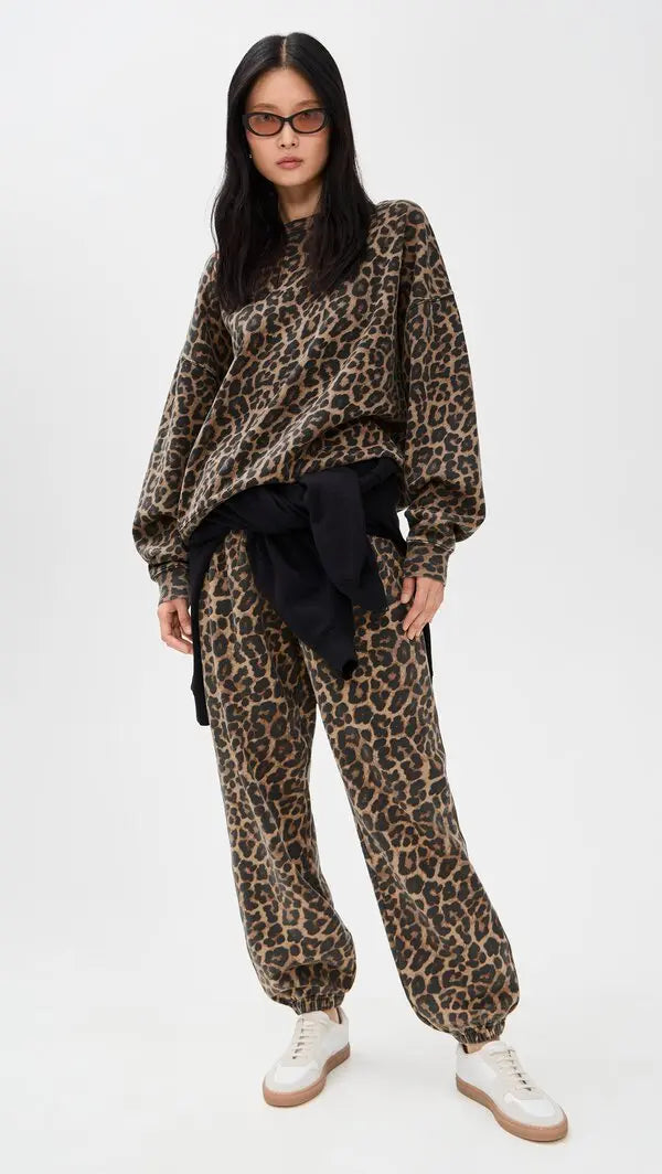 Anine Bing Karter Jogger Framed Monogram - Black And Brown Leopard