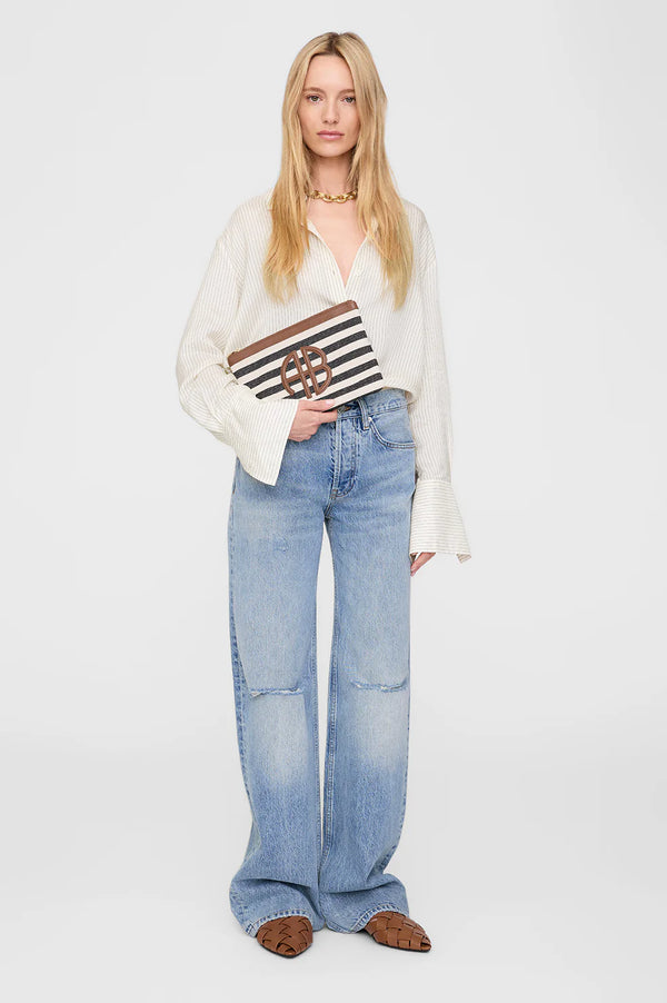 Anine Bing Lili Pouch - Black And Natural Stripe