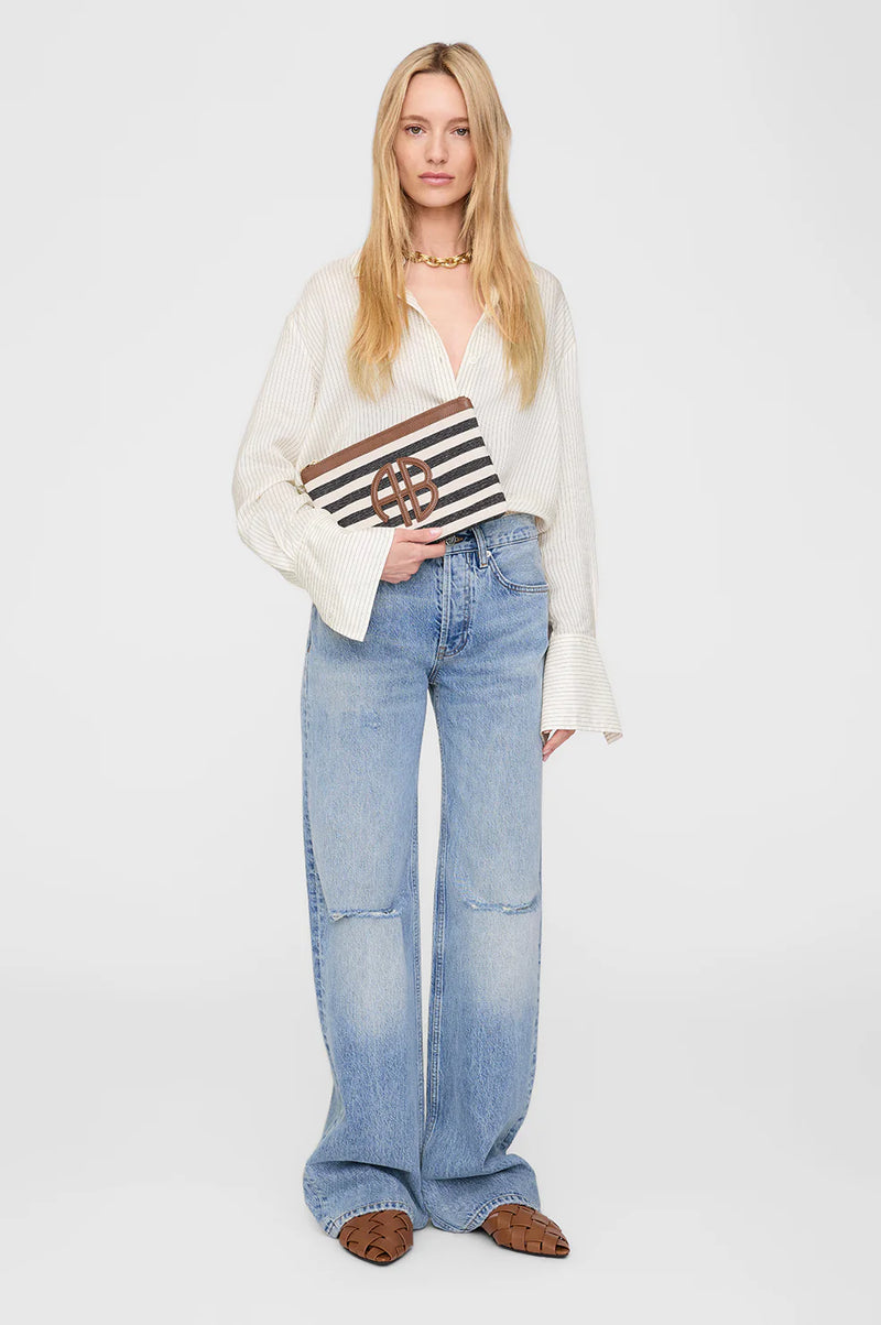Anine Bing Lili Pouch - Black And Natural Stripe