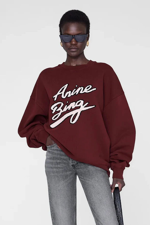Anine Bing Miles Sweatshirt Chenille Signature - Cabernet
