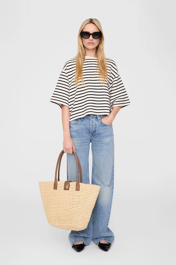 Anine Bing Myers Cropped Tee - Black Stripe French Terry