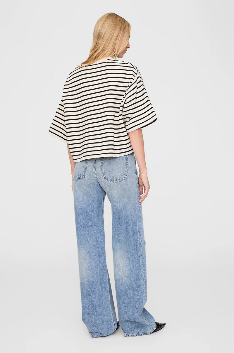 Anine Bing Myers Cropped Tee - Black Stripe French Terry