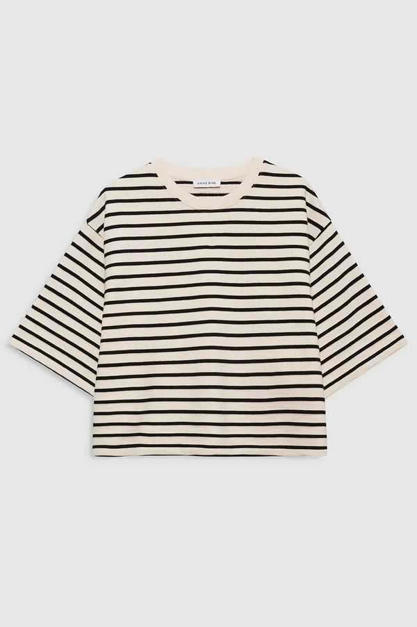 Anine Bing Myers Cropped Tee - Black Stripe French Terry