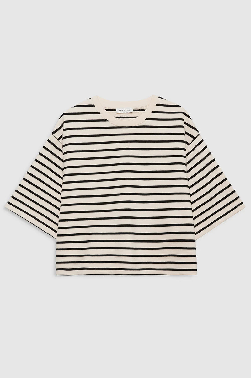 Anine Bing Myers Cropped Tee - Black Stripe French Terry