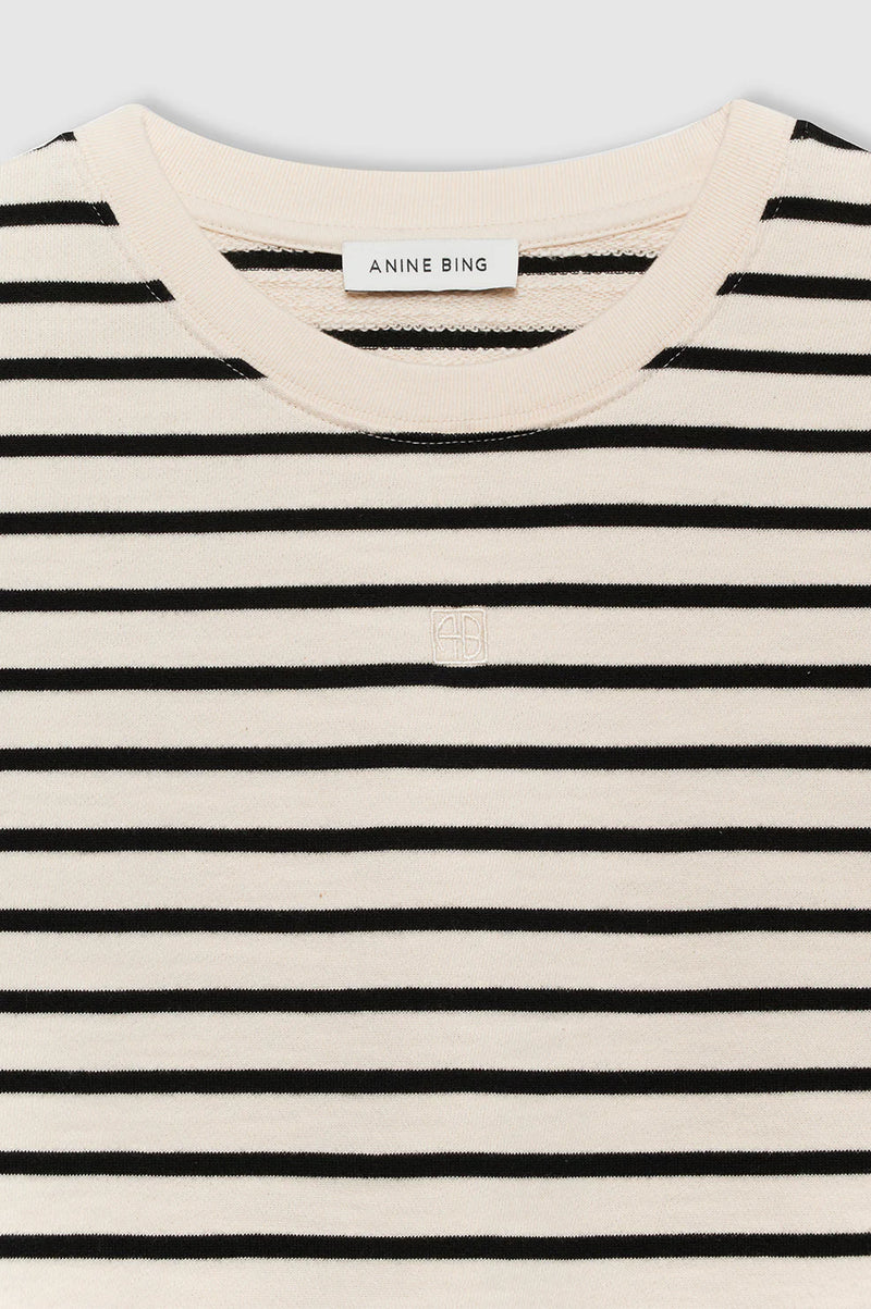 Anine Bing Myers Cropped Tee - Black Stripe French Terry