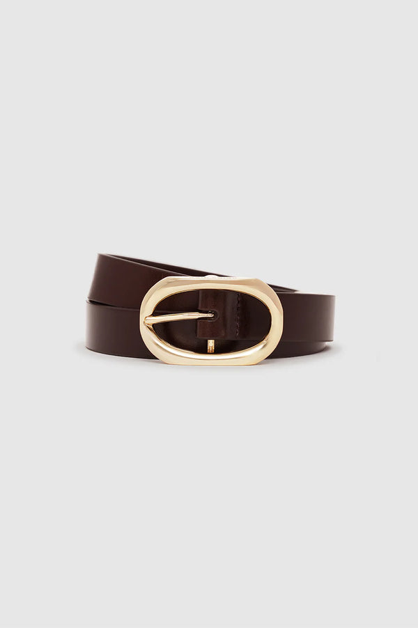 Anine Bing Small Signature Link Belt - Dark Brown With Gold