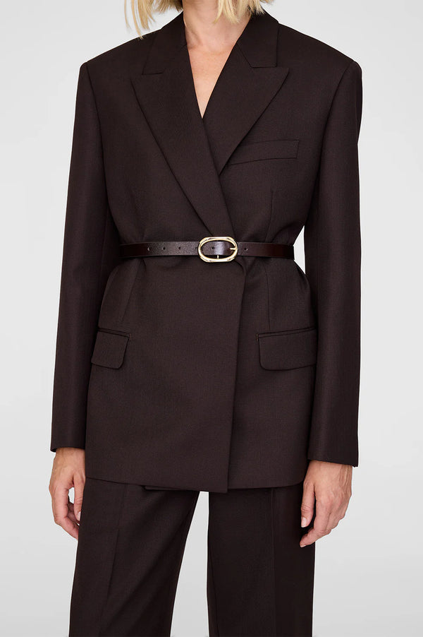 Anine Bing Small Signature Link Belt - Dark Brown With Gold