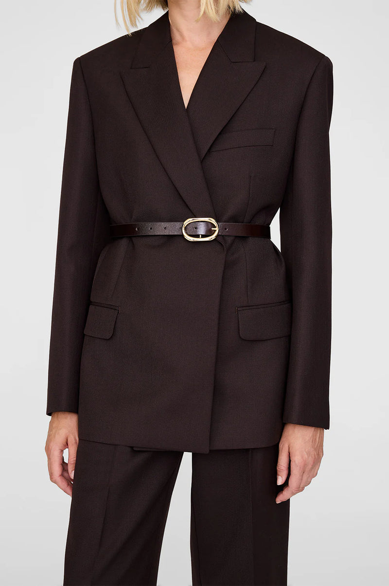 Anine Bing Small Signature Link Belt - Dark Brown With Gold