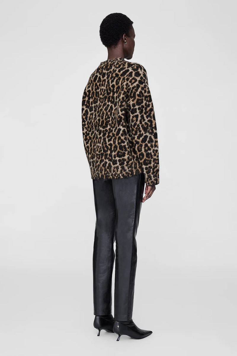 Anine Bing Sydney Crew Sweater - Black And Brown Leopard